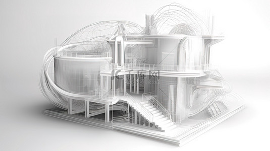 环境建筑背景图片_简约白色环境中的时尚 3D 房屋结构