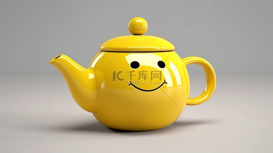 黄色陶瓷茶壶的 3D 渲染，非常适合下午茶时间，并隔离以方便您