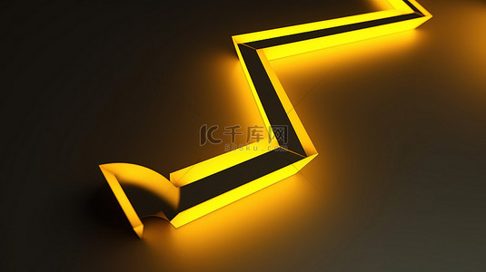 向右指示箭头背景图片_3d 渲染的黄色轮廓箭头图标指示正确的方向