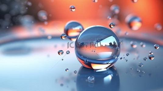 水背景上液体气泡封装的化妆品护肤分子 3D 医疗水疗插图