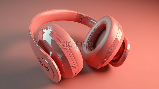 dj音乐字背景图片_现代 3D 渲染图像中的珊瑚色音频耳机