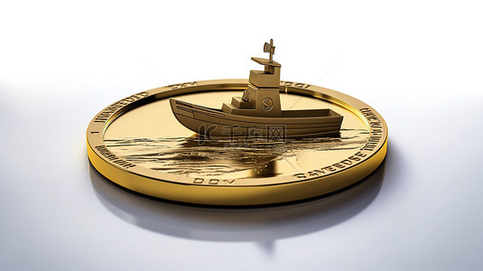 船图标背景图片_刻在 3d 奖牌硬币上的船图标