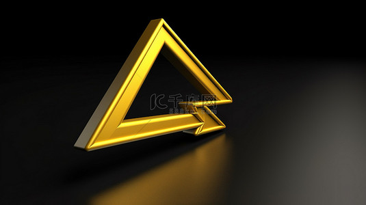 3d 渲染图标左指向黄色箭头三角形轮廓方向符号