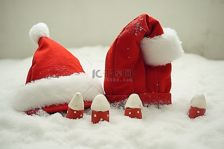 圣诞老人的帽子和手套在地上和礼物