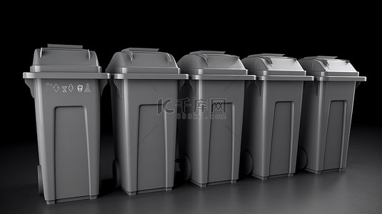 回收垃圾箱背景图片_3d 渲染图像中的灰色回收箱