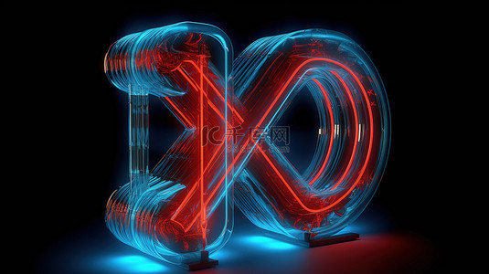 3d 渲染中霓虹红色大写字母 x 照亮的蓝色字母