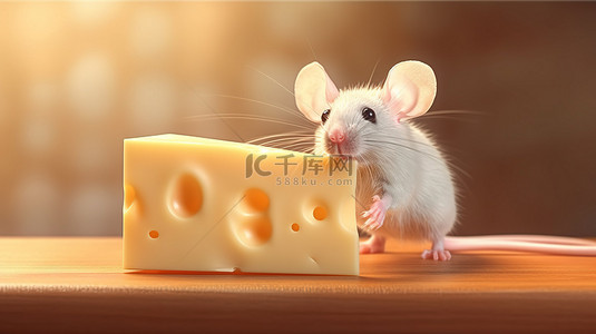 動物背景背景图片_老鼠与奶酪的 3D 插图 3
