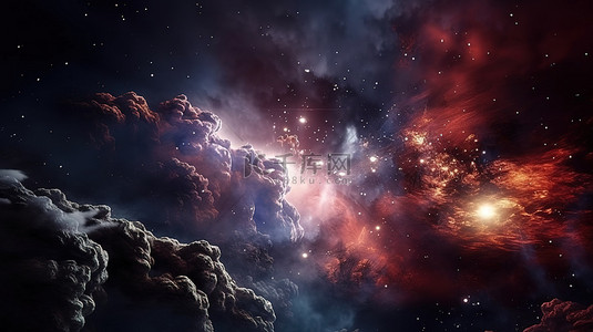 星空真实背景图片_太空中星系云的真实 3D 渲染令人惊叹的宇宙背景