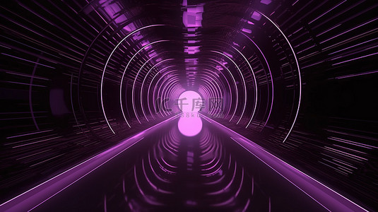 用 4k 超高清 3D 紫色隧道插图瞥见黑暗