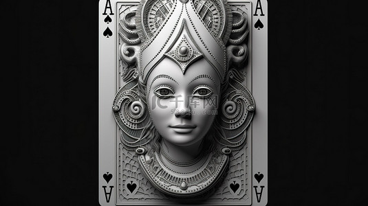 扑克牌背景图片_标准扑克尺寸赌场主题中红心皇后扑克牌的现代黑白设计 3D 渲染插图