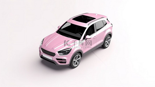 旅行粉色背景图片_白色背景下家庭的中型粉色 SUV 的 3D 渲染