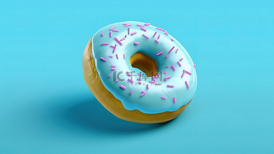 简约饼干背景图片_蓝色背景中悬浮的奇异甜甜圈是 3D 呈现的简约食品概念