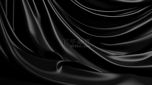 丝绸波浪背景图片_具有充足复制空间的黑色织物背景的 3D 插图
