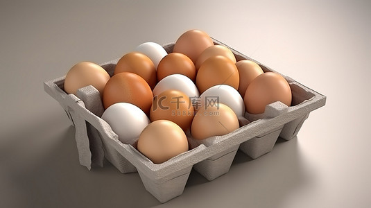 富硒鸡蛋背景图片_3d 渲染鸡蛋放在盒子里