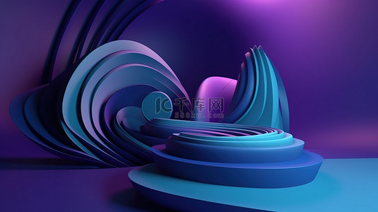 3D 渲染中带有紫色和蓝色飞溅的简约背景