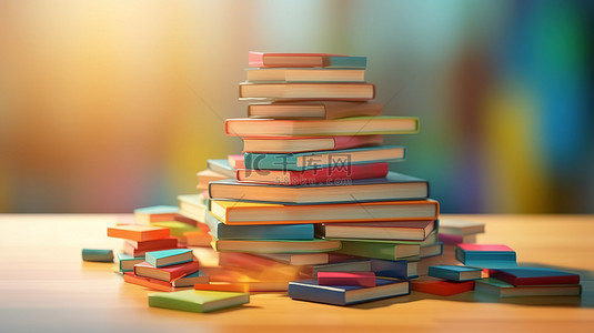 沉浸式教育 3d 书籍在模糊背景下与现代平面等距设计回到学校主题