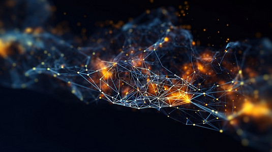 蓝色科技感大数据可视化背景图片_描述网络连接结构和大数据可视化的抽象网格背景的 3D 渲染