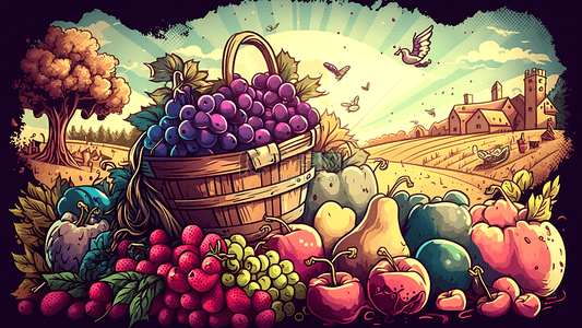 蔬菜水果卡通背景图片_葡萄蔬果丰收插画