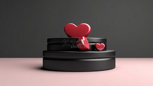 3D 情人节讲台上的黑心礼盒显示令人惊叹的三维渲染