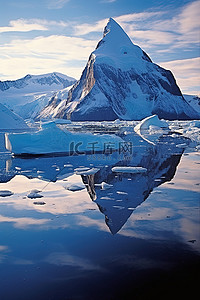 落基山脉背景图片_白色的浮冰，上面倒映着山脉