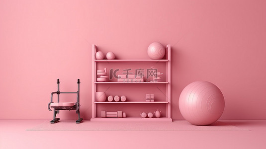 3D 渲染中的简约粉色家庭健身器材