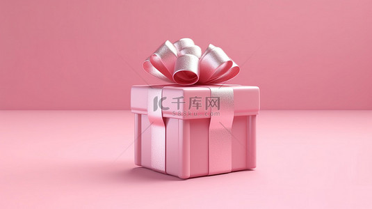 礼品简约背景背景图片_节日粉色礼盒，带圣诞新年丝带，在简约背景下以 3D 渲染