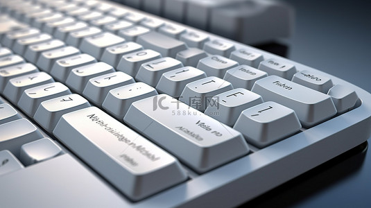 敲键盘音效背景图片_带有空输入按钮和额外空间的白色键盘的 3D 渲染