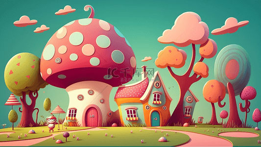 卡通蘑菇屋背景