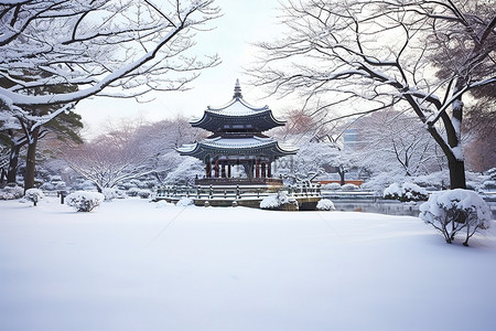 瑞典背景图片_公园在雪中 瑞典馆公园 首尔南部 冬天在公园首尔南部散步