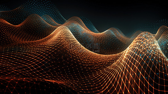 信息科技蓝色背景背景图片_点状抽象科技波背景的 3D 插图