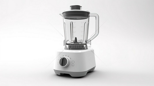 厨房美食水果背景图片_白色背景 3D 渲染上的时尚厨房创新未来派电动搅拌机