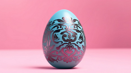 双色调复活节彩蛋，粉红色背景 3d 渲染上带有蓝色装饰