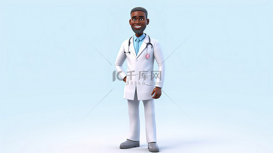 医生的手背景图片_3D 非洲裔美国医生穿着快乐的医疗服装数字渲染