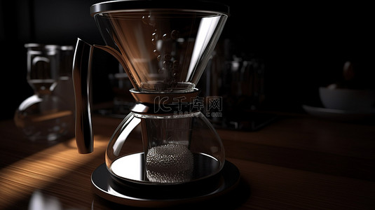 美丽的玻璃滴滤式咖啡机的 3D 插图