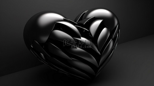 时尚深色背景背景图片_黑色宇宙中的单色心 3D 渲染的抽象插图