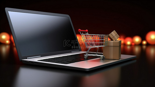 购物网站背景图片_数字购物体验笔记本电脑和 3d 渲染