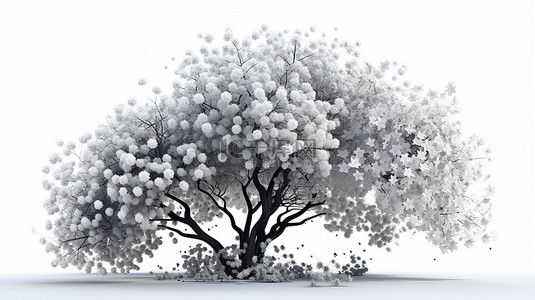 暗黑森林树林背景图片_3d 中的花树在白色背景下呈现自然环境