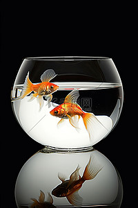 两条金鱼一起在一碗水中的图像