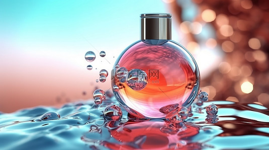 水背景上液体气泡内的分子令人惊叹的 3D 渲染