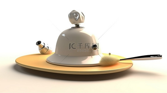 带着厨师帽的小猪背景图片_在 3D 渲染中显示虚拟厨师帽，并带有铃和鼠标