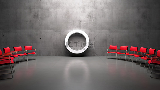 家具介绍背景图片_灰色背景上环绕红色椅子的白色椅子的 3D 渲染