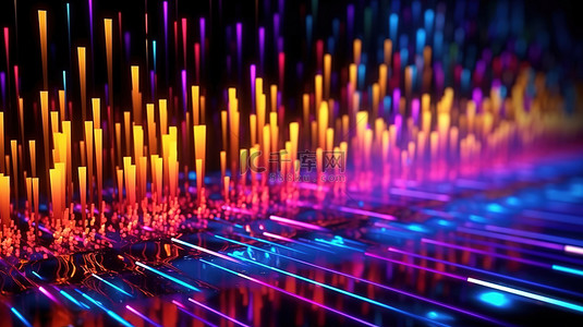 数据通信背景图片_未来霓虹灯流数据通信的 3D 渲染为数字技术动画