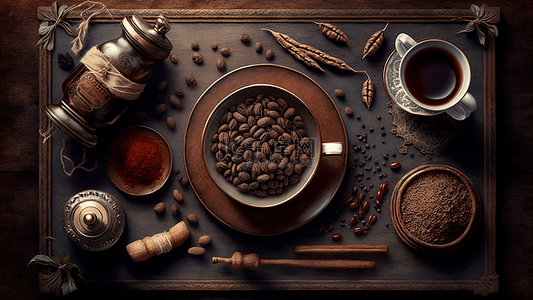 茶咖啡壶背景图片_咖啡豆咖啡壶咖啡粉摩卡壶