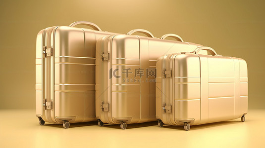 奶油色背景中闪闪发光的机舱行李箱非常适合夏季旅行 3D 渲染