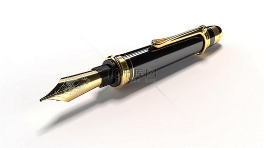 钢笔的笔尖背景图片_优雅的金尖钢笔，带有可拆卸的笔帽，在白色背景 3D 渲染图像上单独呈现