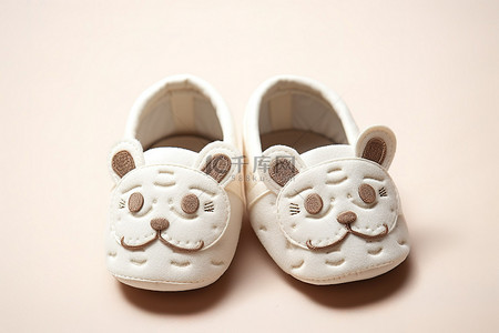 婴儿鞋背景图片_带有动物图案和刺绣小猫的婴儿鞋