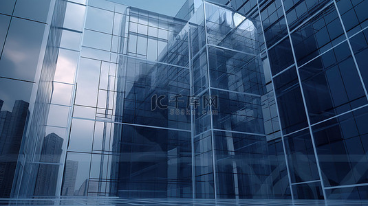 令人印象深刻的摩天大楼，配有未来玻璃窗 3D 渲染
