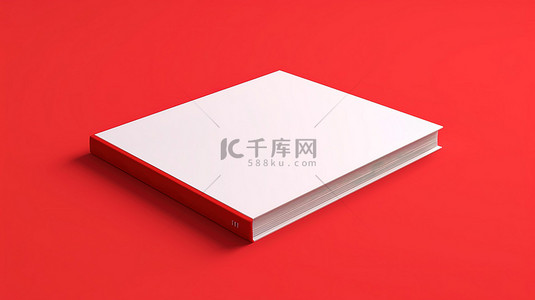 隔离的充满活力的红色背景上逼真的小册子封面的 3D 插图