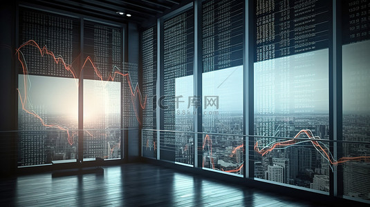 seo 营销设计 3d 在窗口场景上渲染股票交易图
