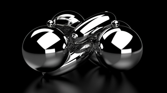 通过 3D 渲染创建的黑色背景上带有十字帽的循环圆圈形成的超现实金属球体